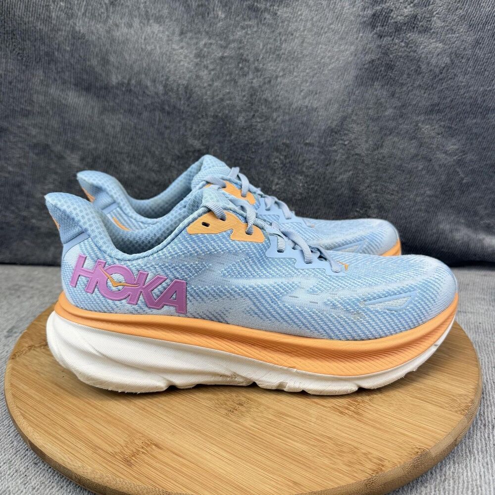 Hoka One One Clifton 9 WIDE Shoes Womens Size 8 Blue Running Sneakers 1132211